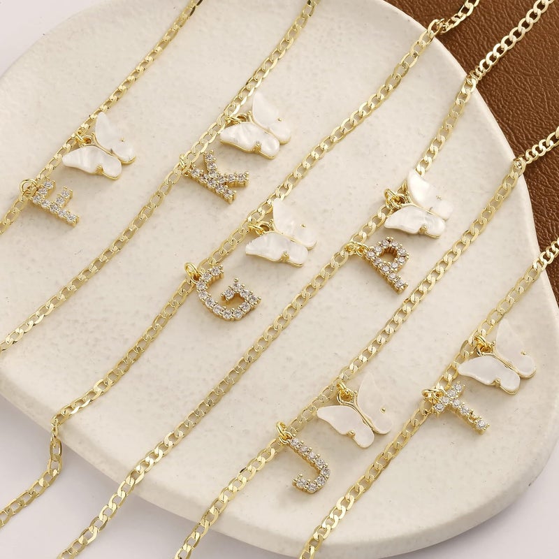 VIROMY 14K Gold Plated Dainty Butterfly Initial Ankle Bracelets Handmade Cuban Chain White Butterfly A-Z Alphabet Letter Initial Anklets Personalized Summer Beach Jewelry Gifts for Women - Image 4